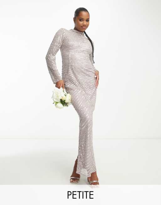 Beauut Petite – Bridesmaid – Zdobiona srebrno-różowa sukienka maxi