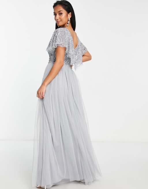 Beauut Petite - L'invitée - Robe longue avec corsage à ornements et manches évasées - Gris, 2 de 4