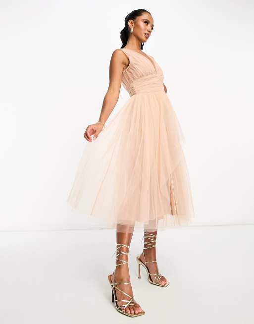 Beauut Petite Robe de mari e mi longue en tulle Marron taupe