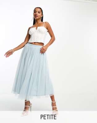 Beauut Petite tulle midi skirt in icy blue