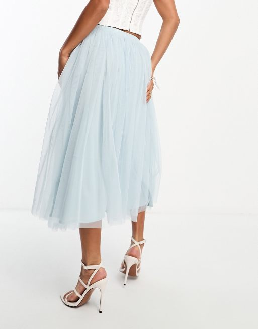 Beauut Petite tulle midi skirt in icy blue