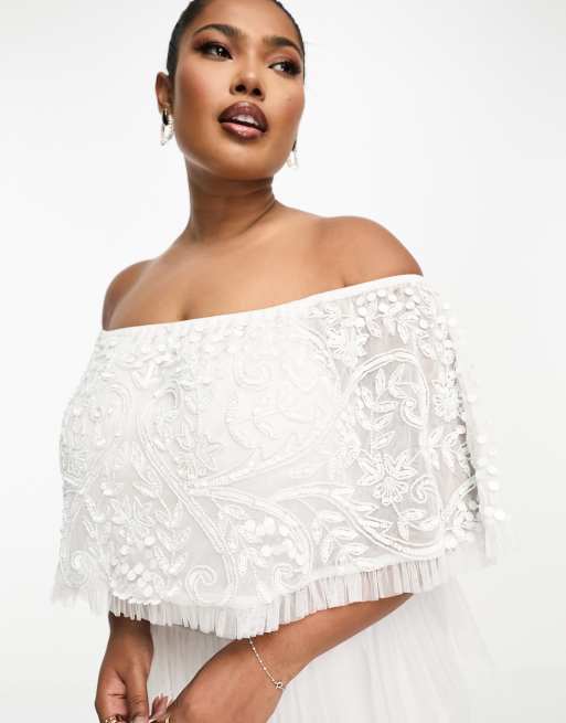 White bardot dress plus sales size