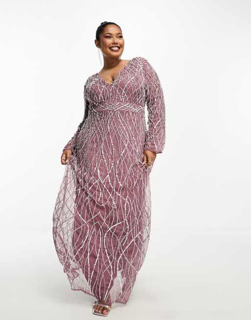 Beauut Plus Bridesmaid all over embellished maxi dress in mauve