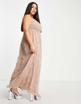 Beauut Plus Bridesmaid Delicate Embellished Maxi Dress With Tulle Skirt In Neutral