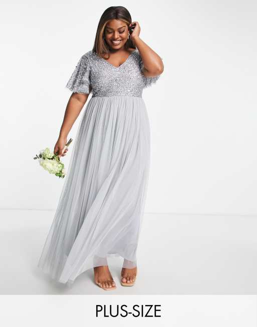 Silver bridesmaid dresses plus sales size