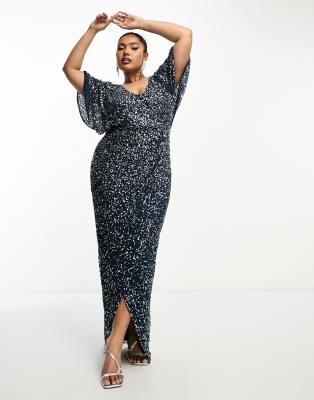 Beauut Bridesmaid Embellished Maxi Wrap Dress In Navy In Navy