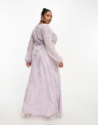 Beauut Plus Bridesmaid embellished wrap front maxi dress in lilac