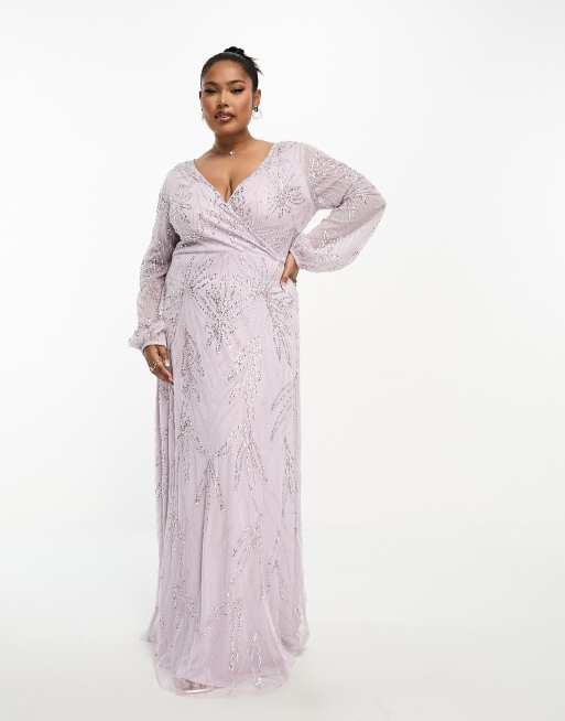 Beauut Plus Bridesmaid embellished wrap front maxi dress in lilac