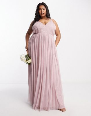 Beauut Plus  Bridesmaid layered tulle maxi dress in frosted pink