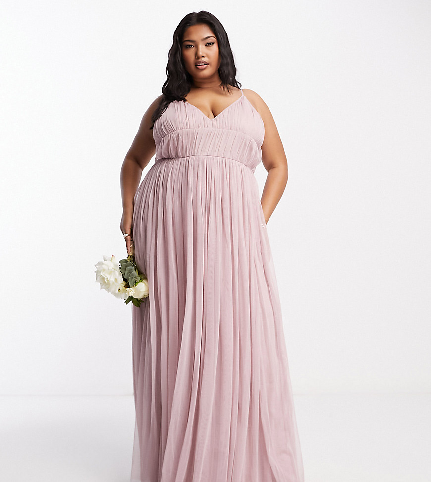 Beauut Plus Bridesmaid layered tulle maxi dress in frosted pink