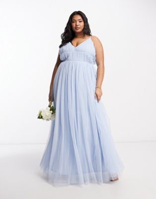 Beauut Plus Bridesmaid layered tulle maxi dress in light blue  - ASOS Price Checker