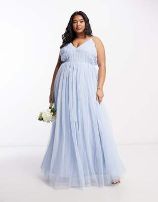 Beauut Beauut Plus Bridesmaid layered tulle maxi dress in light blue