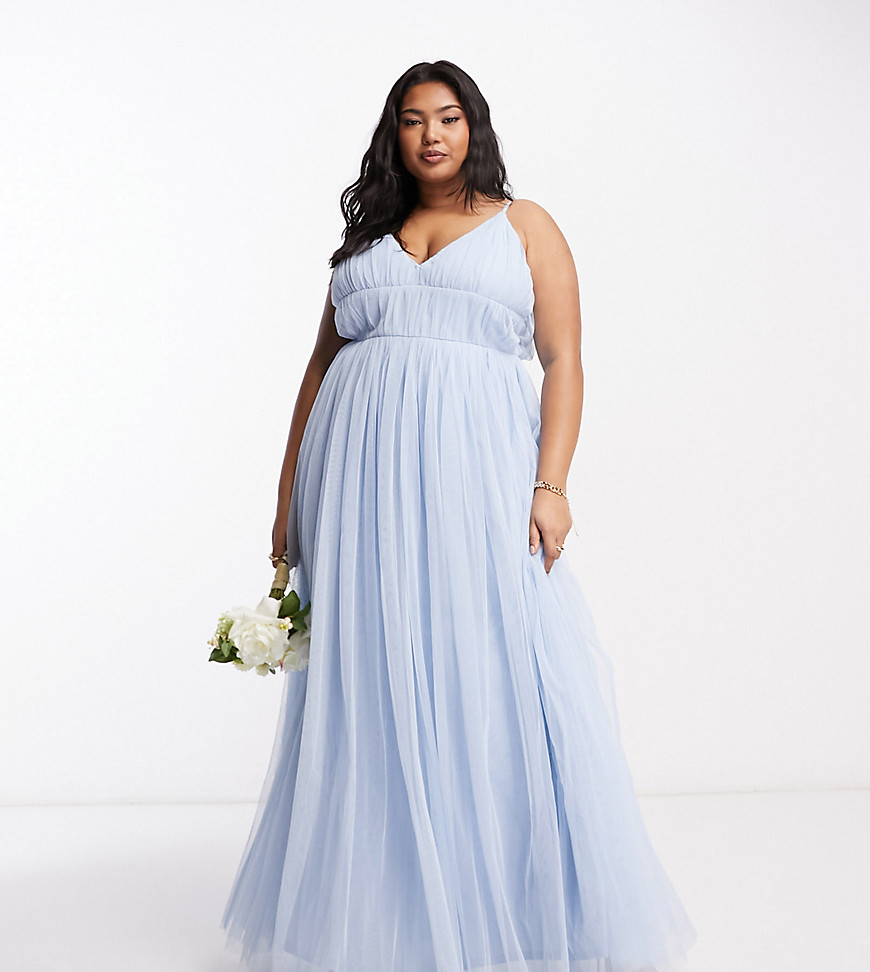 Beauut Plus Bridesmaid layered tulle maxi dress in light blue