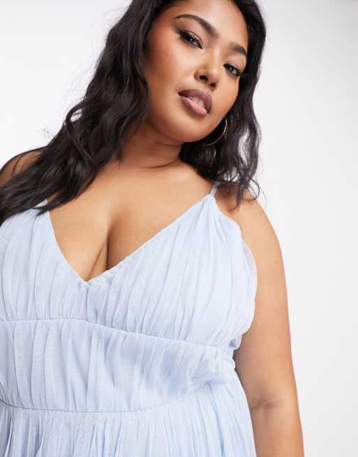 Beauut Plus - Bruidsmeisjes - Gelaagde maxi jurk van tule in lichtblauw , 2 van 4