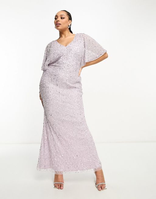 Beauut Plus - Bruidsmeisjes - Maxi jurk met versiering en fladdermouwen in lila