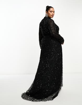 Beauut Plus - Maxi jurk met versiering in zwart