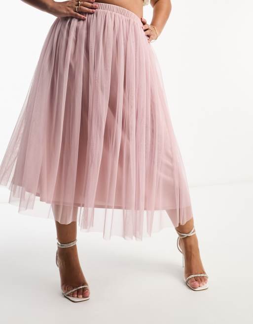 Beauut Plus – Midirock aus Tüll in Frosted-Rosa