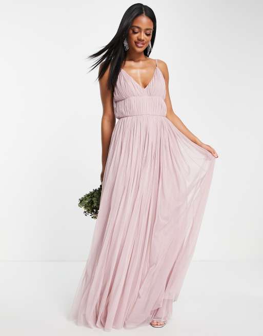 Beauut - Robe longue de demoiselle d'honneur en tulle à superposition - Rose glacé
