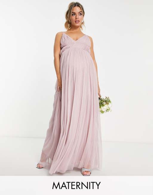 Beauut Robe longue de grossesse pour demoiselle d honneur en tulle superposition Rose glac