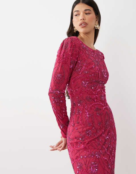 Beauut - Robe longue en tulle ornée de perles à encolure bateau - Rose - view 1