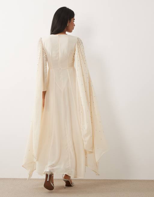 Beauut - Robe longue ornementée à manches effet cape - Blanc cassé, 4 de 4