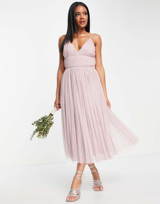 Beauut - Robe mi-longue de demoiselle d'honneur en tulle à superposition - Rose glacé, 4 de 4
