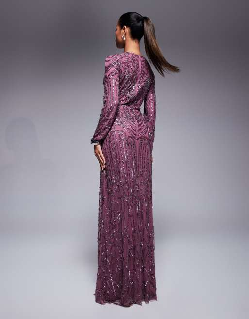 Beauut Rosy sequin long sleeve maxi dress in rosy ASOS