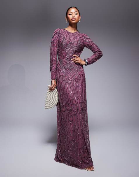 Beauut Rosy sequin long sleeve maxi dress in rosy