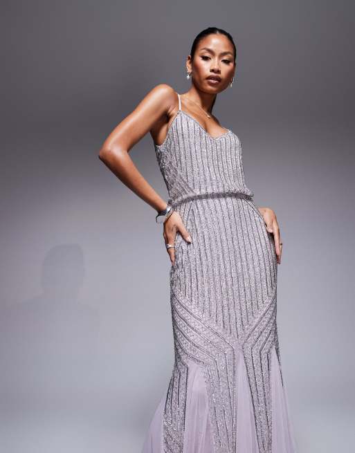 Beauut – Sharon – Maxikleid in Flieder mit Pailletten und Fischschwanz-Design, 3 von 4