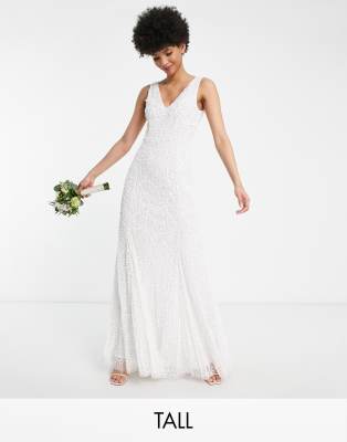 Beauut Tall Bridal embellished maxi dress with train in white - ASOS Price Checker