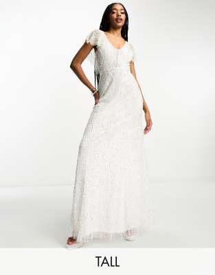 Beauut Tall Bridal statement embellished maxi dress in cream and gold-White