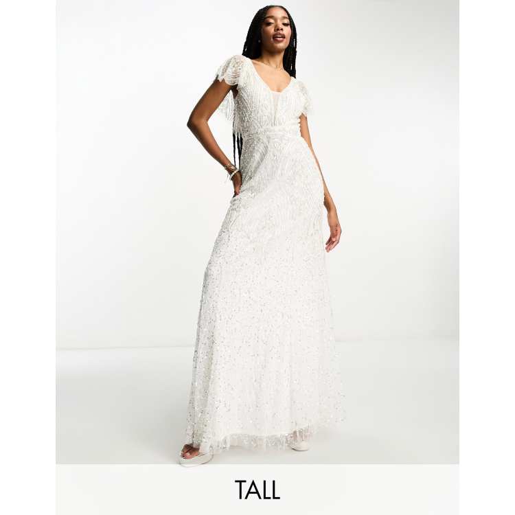 beauut bridal embellished maxi dress in ivory Beauut Tall Bridal statement embellished maxi dress in cream and gold