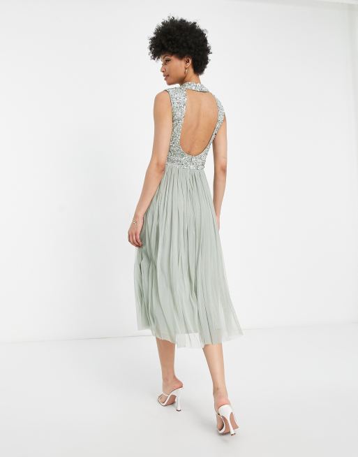 Beauut Tall Bridesmaid 2 in 1 embellished midi dress with full tulle skirt  in sage