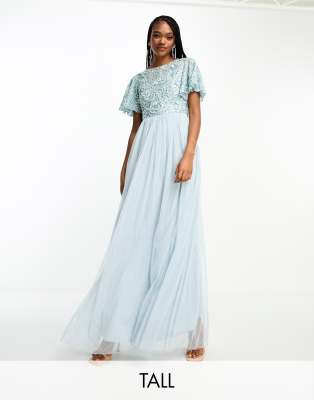 Beauut Beauut Tall Bridesmaid embellished maxi dress with open back detail in ice blue