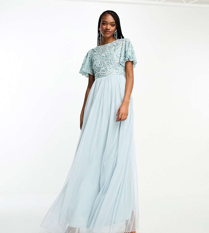 Beauut Tall Bridesmaid embellished maxi dress with open back detail in ice blue