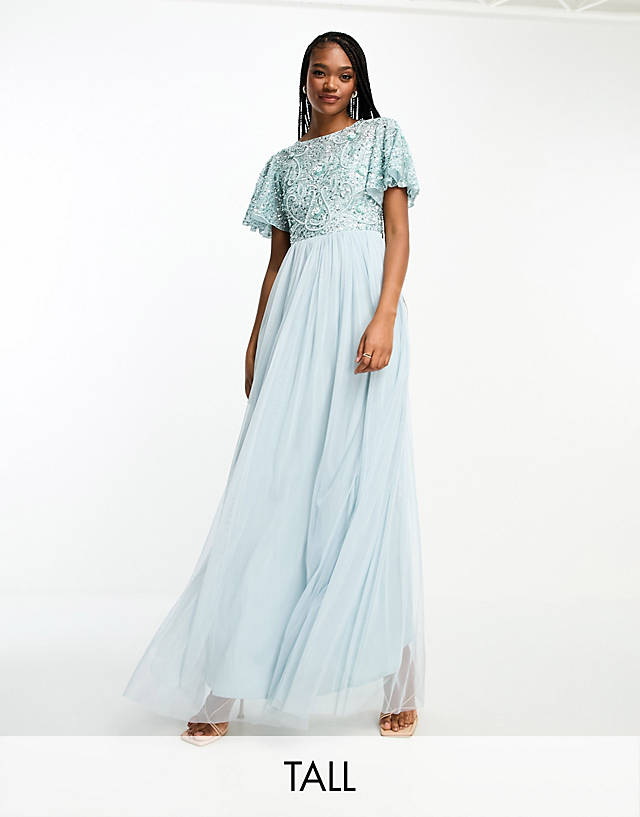 Beauut - tall bridesmaid embellished maxi dress with open back detail in ice blue