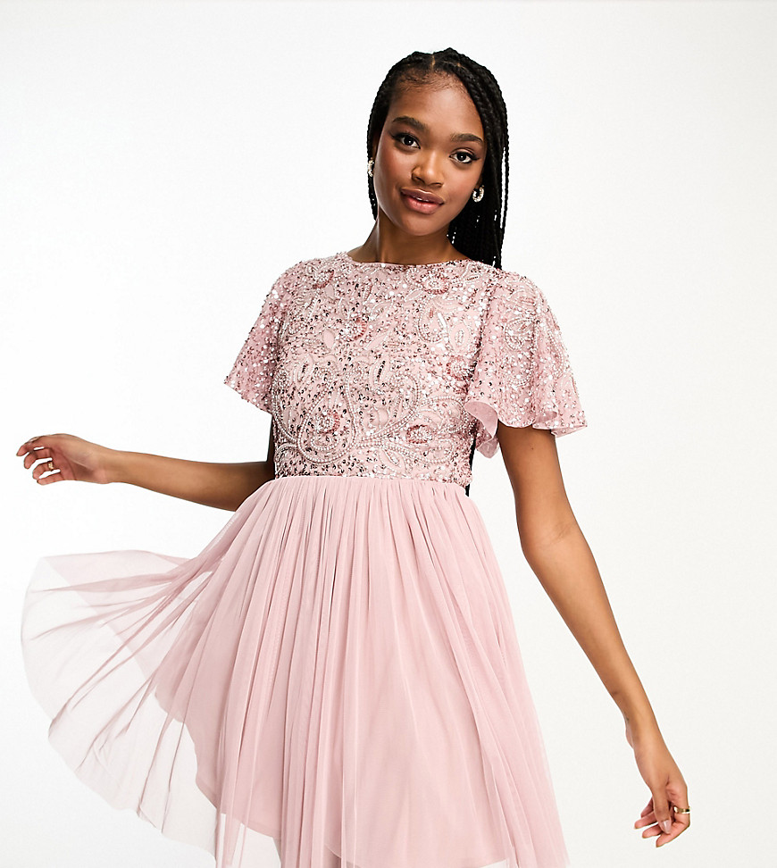 Beauut Tall Bridesmaid Embellished Mini Dress With Open Back Detail In Frosted Pink