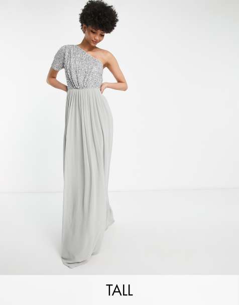 Beauut Tall Bridesmaid emellished bodice one- shoulder maxi dress in gray - view 1