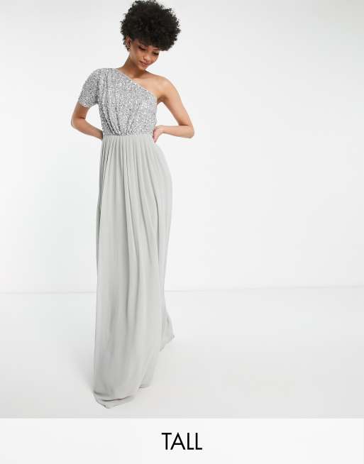 Beauut Tall Bridesmaid – Szara sukienka maxi na jedno ramię ze zdobieniem na górze
