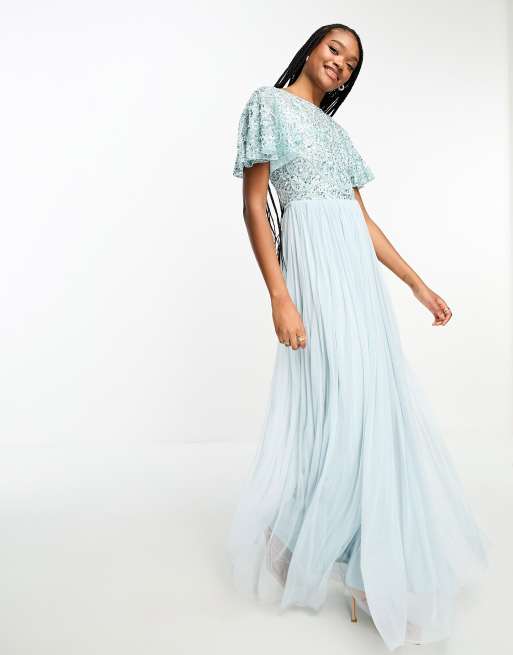 Beauut Tall – Bridesmaid – Verziertes Maxi-Brautjungfernkleid in Eisblau mit Rückenausschnitt , 4 von 4