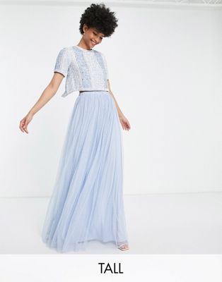 Beauut Tall Bridesmaids tulle maxi skirt in light blue co-ord