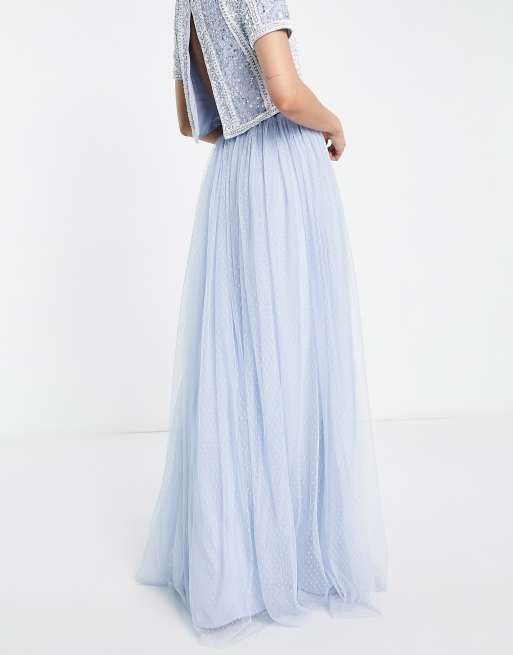 blue tulle maxi skirt