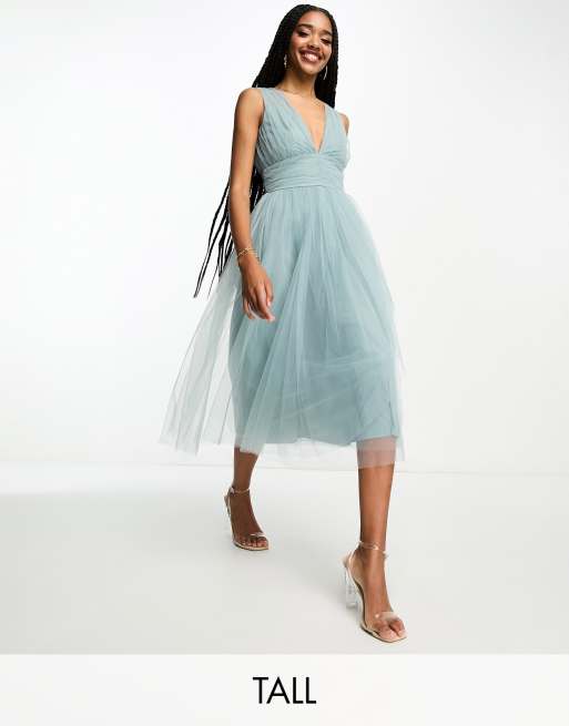 Beauut Tall - L'invitée - Robe mi-longue en tulle - Vert brumeux