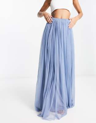 Navy blue outlet tulle maxi skirt