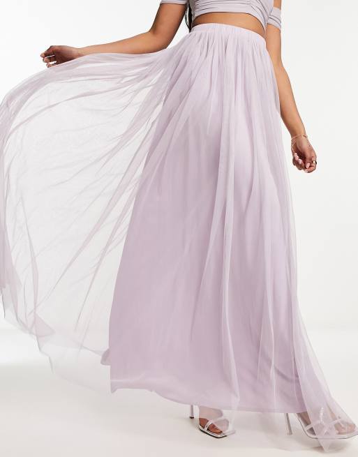 Lace & Beads Exclusive Tulle Maxi Skirt in White Daisy - Part of A Set