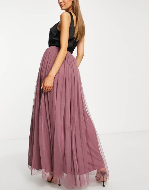 Nia Tulle Waterfall Maxi Skirt in Mauve