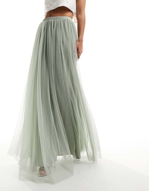 Beauut tulle maxi skirt in sage green