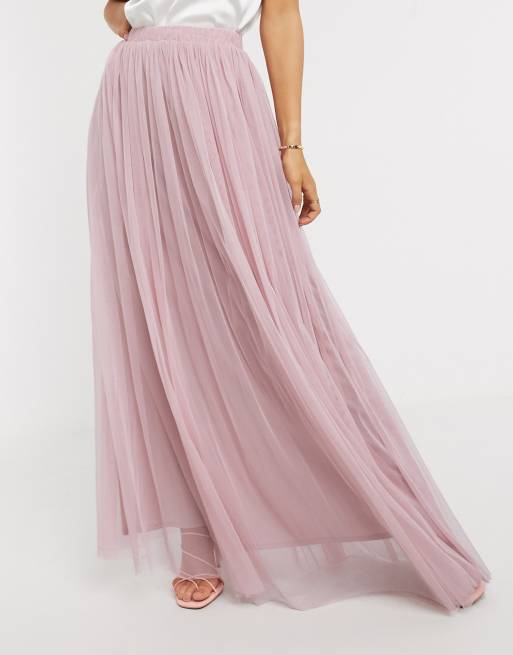 Rose pink tulle maxi skirt sale