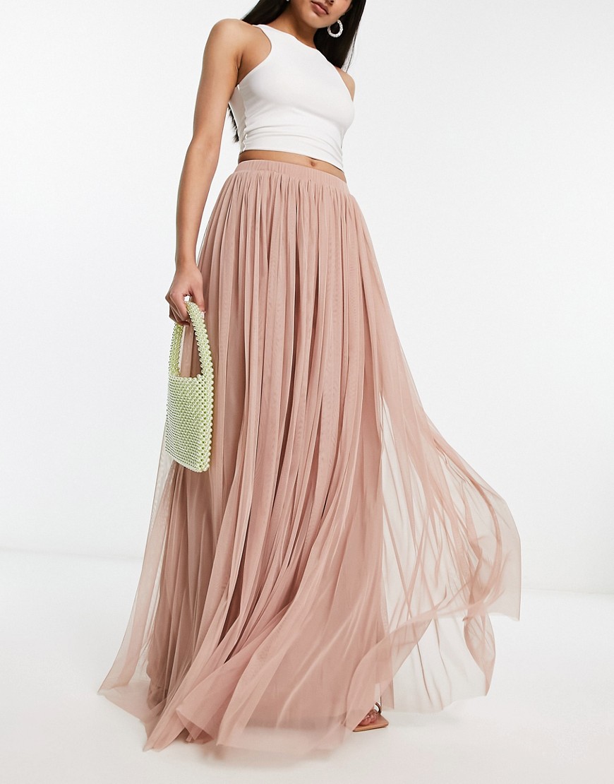 Beauut tulle maxi skirt in taupe brown