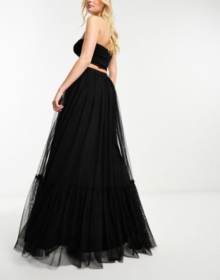 Beauut tulle maxi skirt with hem detail in black